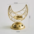 Golden moon-shaped metal incense burner with hollow star patterns and size dimensions - Gold