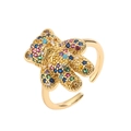 Adjustable gold open ring featuring a 3D bear motif paved with colorful zirconia stones - Gold - Colorful Zircon Bear