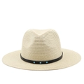 Sombrero Panamá de lino beige para hombre con banda negra y piedras turquesas para verano - M(56-58cm) / Beige