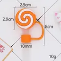 Orange lollipop silicone straw cover for Stanley cup, 10mm dust plug cap - Orange Lollipop / Bagged without Straw