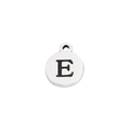 Polished silver stainless steel round pendant with engraved black letter E for DIY jewelry - Steel Letter E