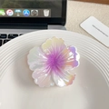 Große Farbverlauf-Haarklammer mit Plumeria-Blüte in schillerndem Perlmutt-Lila und Gelb - Lavendel