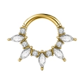 Golden clicker ring with marquise and round cubic zirconia for nose or ear piercings - 1.2x8mm / Style 6-Gold
