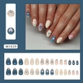Kit unghie finte a mandorla blu e bianche con motivi a cuore, fiocco e fiori - W1639 Fiocco Blu Azzurro (Stile con Colla)