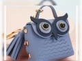 Cute blue owl coin purse keychain with fringe tassel and gold hardware accents - Single Mini Bag (No Clasp) / Light Blue