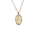 Detail view of a gold oval Virgin Mary pendant with sparkling zircon gemstones - Style 0250DL 40CM Bead Chain