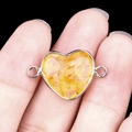 Silver-plated heart-shaped connector with orange cracked quartz gemstone for DIY jewelry - Dyed Yellow Clear Quartz Double Hole (Silver)