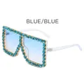 Oversized square sunglasses with light blue gradient lenses and turquoise rhinestones - Transparent Blue Frame Gradient Blue
