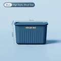 Blue small tall storage bin with lid and vertical stripes, size 24.7x16.7x14.9 cm - Tall Small / Teal