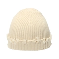 Close-up of off-white knitted beanie showing distressed edges and thick texture - M (56-58cm) / Beige