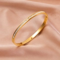 Elegante bracciale in acciaio al titanio dorato con doppia fila di cristalli su seta - Oro