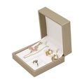 Premium beige brushed leather jewelry box with soft white velvet lining for necklace and rings - Gold; Three-piece Set Box 9×9×4cm