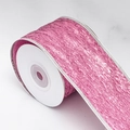 Sparkly pink wired edge Christmas ribbon with metallic glitter texture on white spool - Pink Embroidered / 5cm Wide * 9m Long