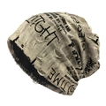 Distressed graffiti beanie with ripped detailing and vintage street style typography - M(56-58cm) / Khaki