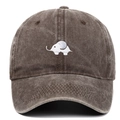 Washed cotton baseball cap featuring white elephant embroidery in dark grey vintage style - Adjustable / Brown