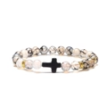 Bracciale di agata venata di drago con ciondolo a croce nera e distanziatori dorati - Stile Agata Vena di Drago