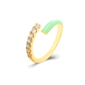 Anello regolabile in rame dorato con smalto verde menta e micro-pavé di zirconi - Rosa