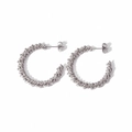 Detailed macro view of silver twisted rope texture on C-shaped titanium steel earrings - Silver Twisted C-Shape Style (TE6051-S)