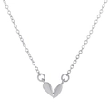 Collier minimaliste à pendentif cœur argenté avec finition miroir polie et chaîne en O - Épissage Double Feuille (Argent Brillant M-173)