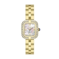Montre carrée dorée pour femme avec cadran en nacre et lunette sertie de diamants - Bracelet en Acier Tout Or
