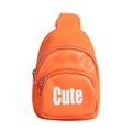 Orange mini PU leather chest bag for boys with white Cute lettering and zip pocket - 13*6*19cm / Orange