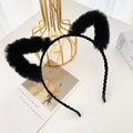 Serre-tête oreilles de chat noires en peluche douce avec bandeau tressé confortable - Noir