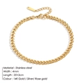 Detailed view of 4mm stainless steel Cuban link anklet with lobster clasp and sizing specs - Gold / Gold Cuban Chain (4mm)