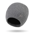 Gray ribbed knit ski beanie for men with warm fleece lining and metal logo detail - One Size / Light Gray