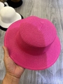 Flat top rose pink woven straw sun hat for women with a classic minimalist summer style - M (56-58cm) / Rose Red