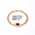 Gold plated Cuban chain bracelet with oval blue zircon center stone and white diamonds - Gold + Large Oval Royal Blue Zircon