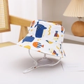 Kids cotton bucket hat with colorful ocean animal prints and adjustable chin strap - White Fish