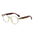 Lunettes rondes rétro avec monture jaune transparente et branches léopard - Monture Jaune Clair Branche Écaille Anti-Lumière Bleue (C33)