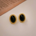 No.7 Silver Needle Gold Black Earrings
