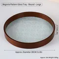 Large 30cm round walnut wood tray with vintage begonia embossed glass base - Round Large - Glass