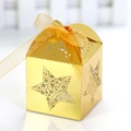 Golden laser cut star favor box with heart patterns and a sheer organza ribbon bow - Gold