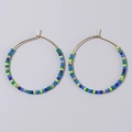 Bohemian large hoop earrings with blue, green, and gold beads on a metal frame - Blue Green Yellow Mix (FG-E24031301E)