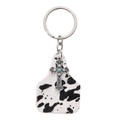 Porte-clés étiquette vache en fausse fourrure avec breloque croix turquoise rétro chic - Croix en Fourrure Imprimé Vache
