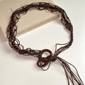 Bohemian dark brown braided rope waist belt with circular wood beads and wooden buckle - Style 6 - Brown Waist Chain