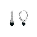 Detail of S925 silver hoop earrings with micro-set zircon and black heart charms - 24K / Silver-Black Heart (JQH0021-SS-5)