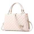 Sac à main matelassé ivoire avec décor de nœud doré et bandoulière amovible - Blanc Cassé