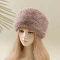 Plush faux fox fur winter bucket hat in soft pink with dense fluffy texture for women - M / Brown