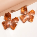 Detail of amber resin leaf earrings with sparkling rhinestone accents and gold link - Silver Earring Post - Coffee