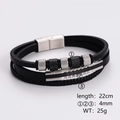 Mehrlagiges schwarzes Lederarmband für Herren mit Silberperlen und Magnetverschluss - Rändelmetallperlen silberner Verschluss (Stil 10)