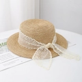 Cappello di paglia giapponese a tesa larga con nastro di pizzo delicato e fiocco elegante - Circonferenza Testa 55-57CM Regolabile / Marrone Tartarugato