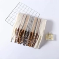 Thick winter tassel scarf in beige, grey and caramel striped colorblock pattern - Khaki and White