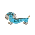 Blue enamel dachshund brooch with sparkling crystals and golden metal accents - Blue