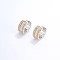 Two-tone twisted huggie hoop earrings with rectangular and round cubic zirconia stones - Two-tone 9-Stone Pave Style