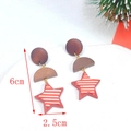 Detailed view of handmade Christmas earrings with size dimensions 6cm by 2.5cm - Wooden Stripe Five-Pointed Star