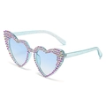 Occhiali da sole a cuore azzurro con montatura glitterata e strass colorati - Blu glitterato con strass