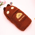 Cute brown teddy fleece bear pencil case with Boo-boo embroidery for school students - Dark Coffee